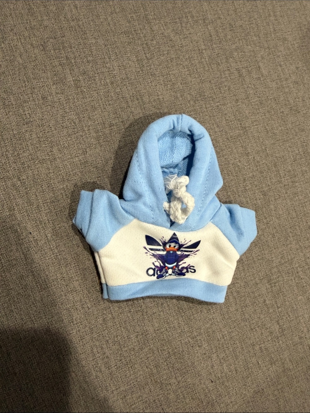 Labubu or Small Doll Adidas Blue & White Hoodie with Donald Duck